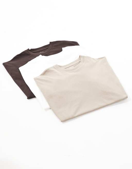 ASOS DESIGN essential 3 pack oversized t-shirts in white, brown and stone    