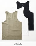 [ASOS DESIGN] ASOS DESIGN essential 3 pack singlets in multiple colours XS MULTI