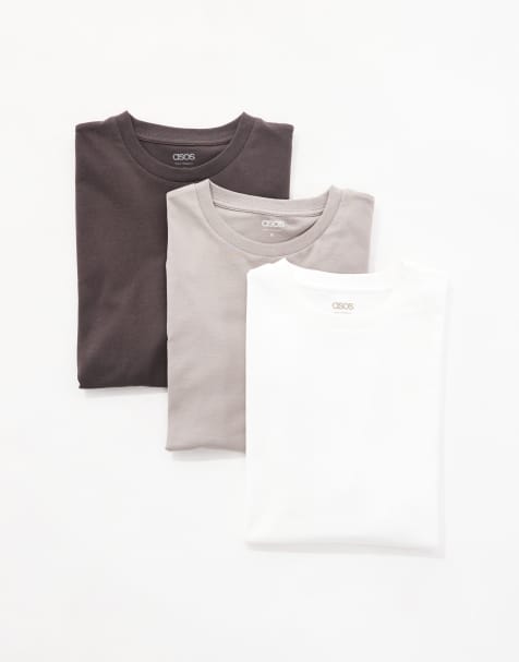 ASOS DESIGN essential 3 pack t-shirt in brown, stone and white - view 1