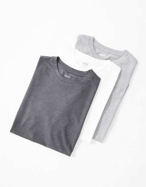 ASOS DESIGN essential 3 pack t-shirt in white, grey, charcoal - view 1
