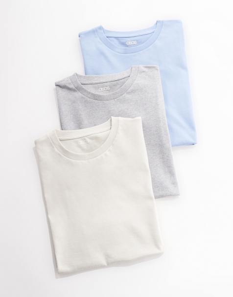 ASOS DESIGN essential 3 pack t-shirt with crew neck in stone, grey, blue - view 1