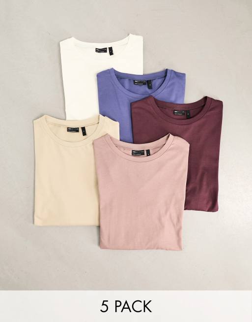 ASOS DESIGN essential 5 pack long sleeve t-shirts in multiple colors 