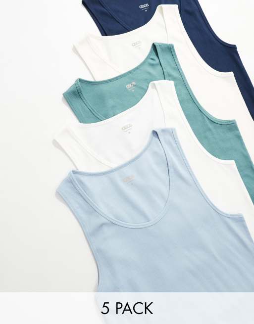 ASOS DESIGN essential 5 pack muscle fit rib knit tank tops in multiple colors 