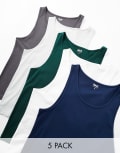 [ASOS DESIGN] ASOS DESIGN essential 5 pack muscle fit singlets in multiple colours XS MULTI