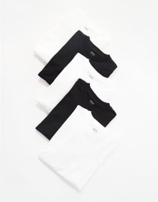 essential 5 pack oversized t-shirts in black and white-Multi