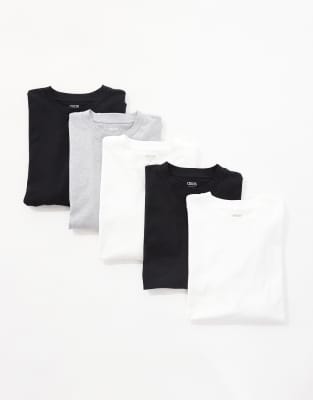 ASOS DESIGN essential 5 pack oversized t-shirts in white, black and grey marl   - view 1