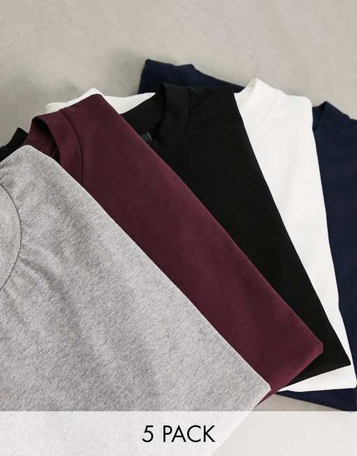 ASOS DESIGN essential 5 pack T-shirts with crew neck in multiple colors 