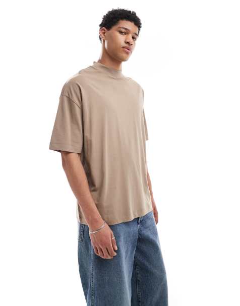 ASOS DESIGN - Essential - Beige oversized T-shirt med høj hals - view 1