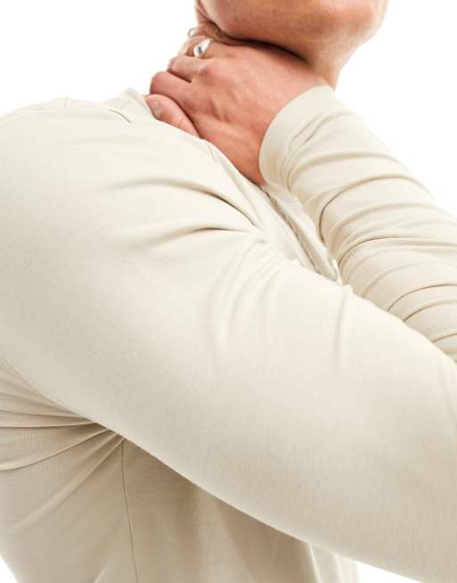 ASOS DESIGN – Essential – Beige t-shirt i muscle fit med långa ärmar, 2 av 4
