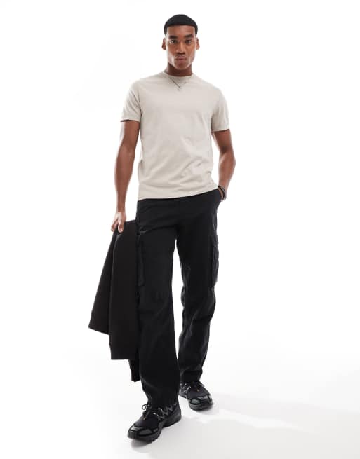 ASOS DESIGN – Essential – Beige t-shirt med rund halsringning och uppvikt ärm , 3 av 4
