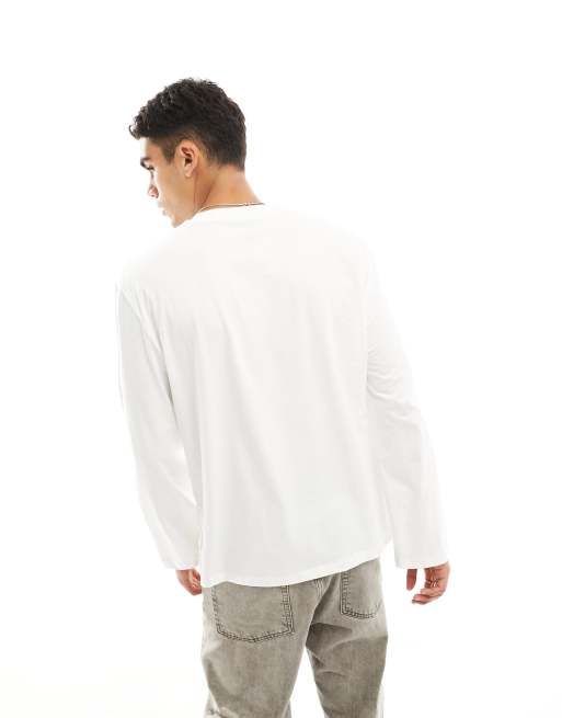 ASOS DESIGN – Essential – Biały luźny T-shirt z długim rękawem, 4 z 4