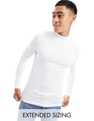 ASOS DESIGN – Essential – Biały T-shirt o kroju podkreślającym sylwetkę z golfem i długim rękawem