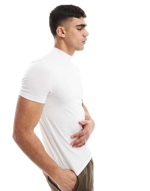 ASOS DESIGN – Essential – Biały T-shirt o kroju podkreślającym sylwetkę z zabudowanym dekoltem