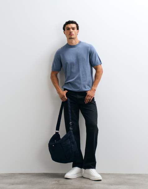 ASOS DESIGN - Essential - Blå afslappet T-shirt med rund hals i fint strik - view 1