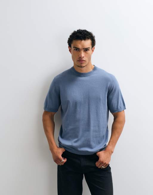 ASOS DESIGN – Essential – Blå, finstickad tröja med avslappnad passform och rund halsringning, 4 av 5