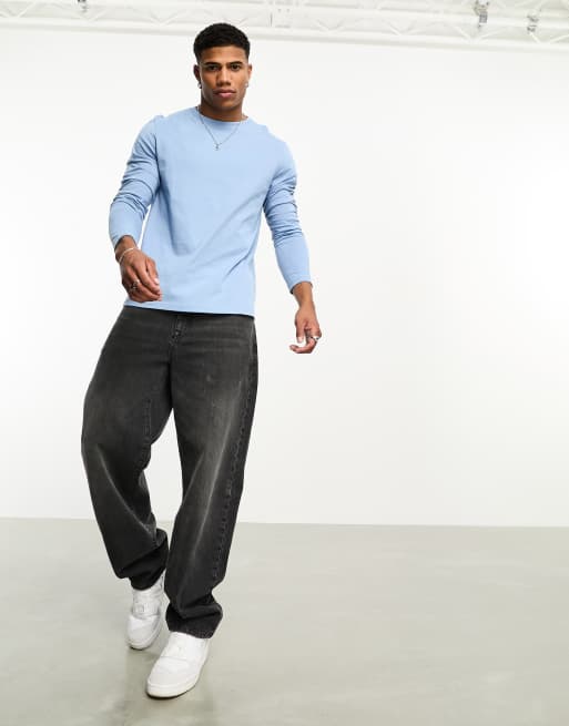 ASOS DESIGN – Essential – Blå t-shirt med rund halsringning och långa ärmar, 3 av 4