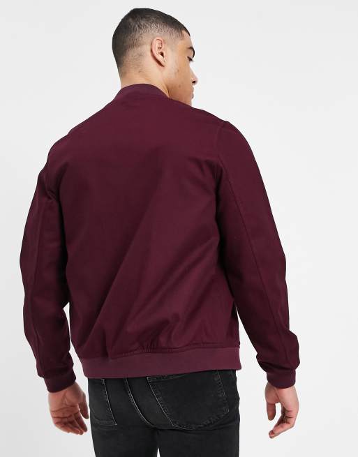 ASOS DESIGN lightweight bomber jacket in burgundy