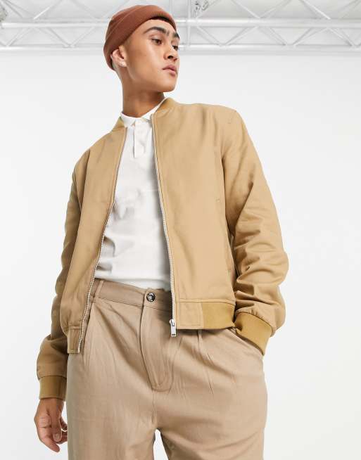 ASOS DESIGN essential bomber jacket in camel