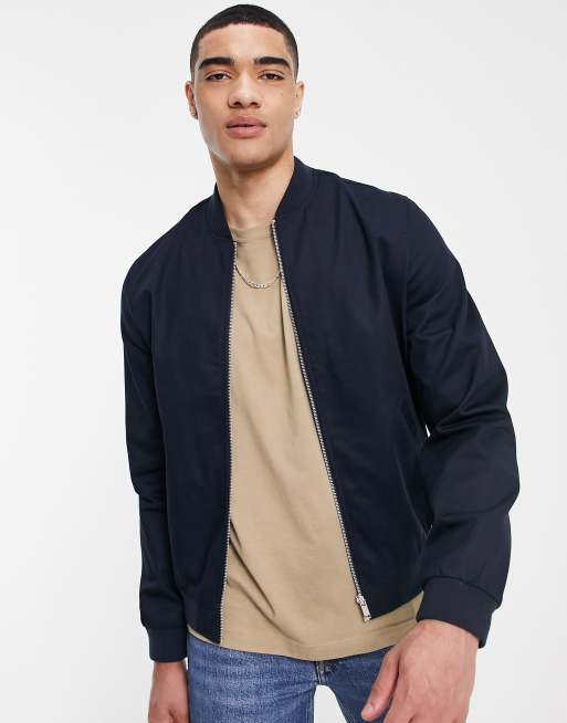 Asos navy 2025 bomber jacket