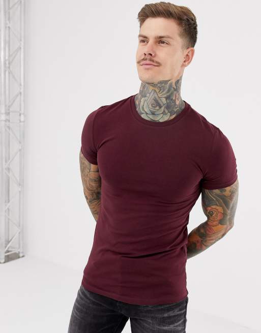 ASOS DESIGN – Essential – Bordowy T-shirt o kroju podkreślającym sylwetkę