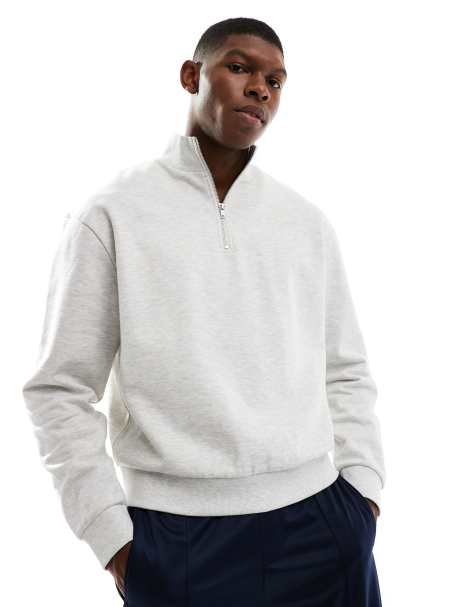 ASOS DESIGN – Essential – Boxy Fit Oversize-Sweatshirt in Weiß meliert mit kurzem Reißverschluss - view 1