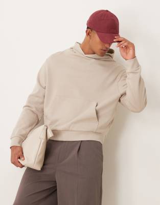 Asos Design Essential Boxy Oversized Hoodie In Beige-neutral