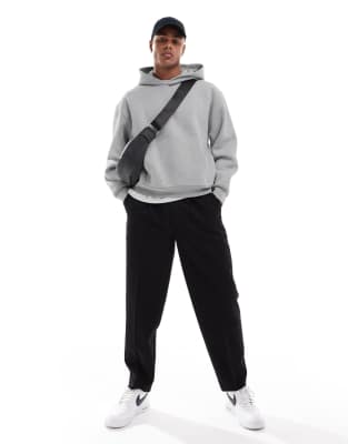 Asos Design Heavyweight Boxy Oversized Hoodie In Gray Heather In Black