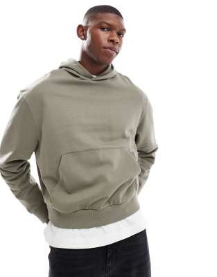 essential boxy oversized hoodie in khaki-Green