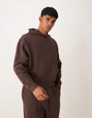 Asos Design Essential Boxy Oversized Hoodie In Seal Brown