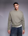 [ASOS DESIGN] ASOS DESIGN essential boxy oversized sweatshirt in khaki-Green L SMOKEY OLIVE