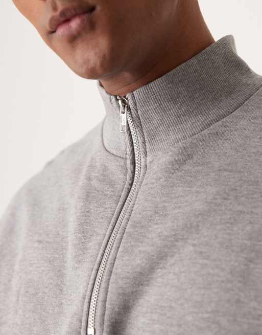 ASOS DESIGN essential boxy oversized sweatshirt with half zip in heather gray