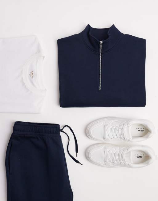 ASOS DESIGN - Essential - Felpa oversize squadrata blu navy con zip corta