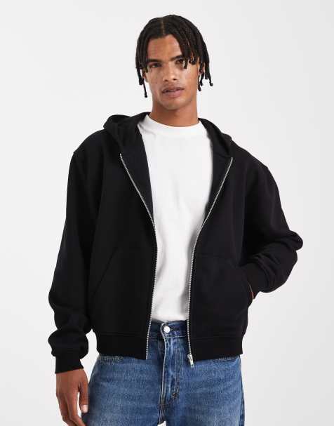 ASOS DESIGN essential boxy oversized zip through hoodie in black - view 1