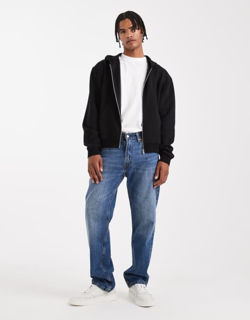 ASOS DESIGN essential boxy oversized zip up hoodie in black
