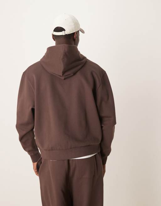 ASOS DESIGN essential boxy oversized zip up hoodie in brown