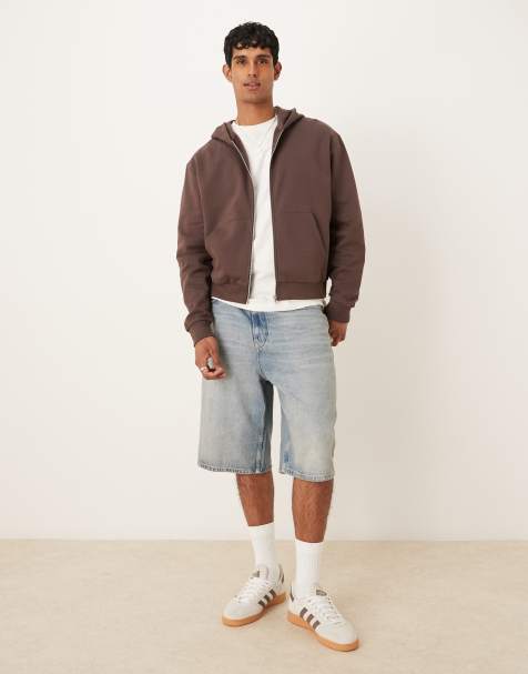 ASOS DESIGN essential boxy oversized zip through hoodie in brown - view 1