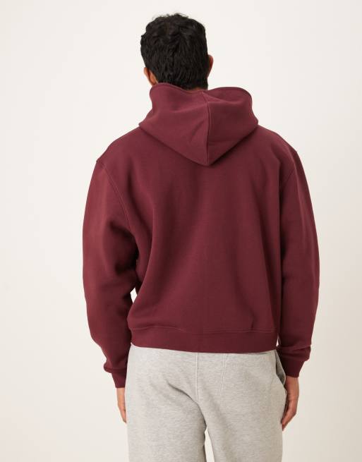 ASOS DESIGN essential boxy oversized zip through hoodie in burgundy
