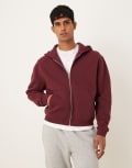 [ASOS DESIGN] ASOS DESIGN essential boxy oversized zip through hoodie in burgundy-Red S Port royale