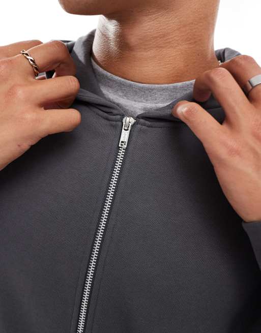 ASOS DESIGN essential boxy oversized zip through hoodie in