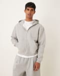 [ASOS DESIGN] ASOS DESIGN essential boxy oversized zip through hoodie in grey marl 4XL Grey marle