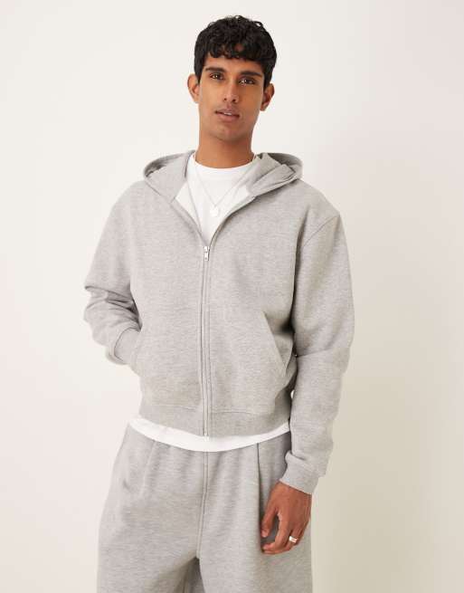 ASOS DESIGN essential boxy oversized zip through hoodie in grey marl