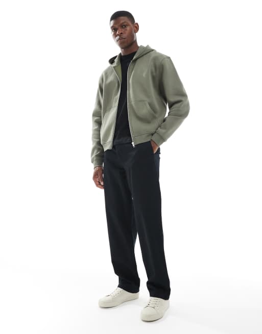 ASOS DESIGN essential boxy oversized zip up hoodie in khaki green