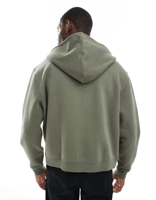 ASOS DESIGN essential boxy oversized zip up hoodie in khaki green