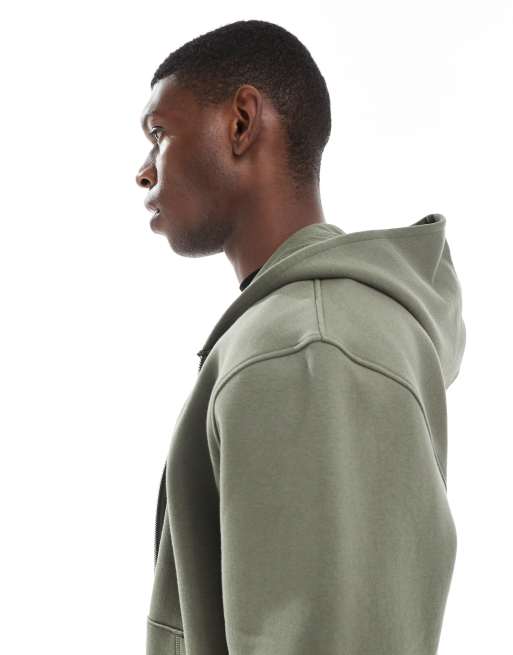 ASOS DESIGN essential boxy oversized zip up hoodie in khaki green