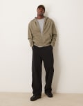 [ASOS DESIGN] ASOS DESIGN essential boxy oversized zip through hoodie in khaki-Green M SMOKEY OLIVE
