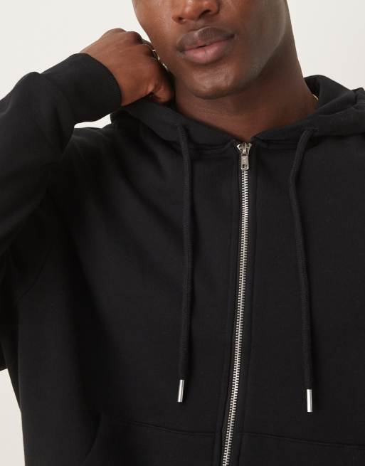 ASOS DESIGN essential boxy oversized zip up hoodie in black