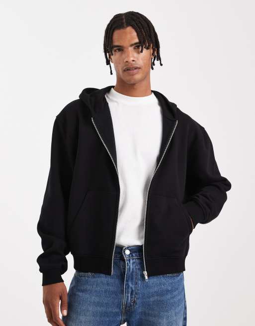 ASOS DESIGN essential boxy oversized zip up hoodie in black