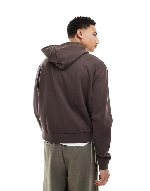 ASOS DESIGN essential boxy oversized zip up hoodie in brown ASOS DESIGN essential boxy oversized zip up hoodie in brown