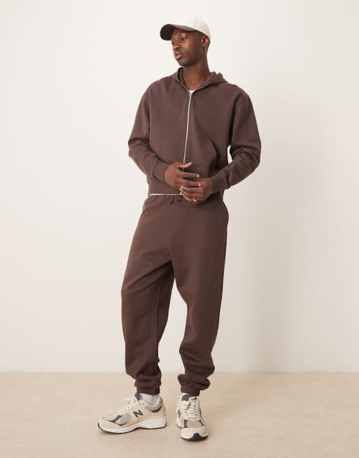 ASOS DESIGN essential boxy oversized zip up hoodie in brown