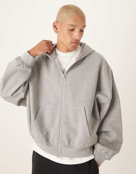 ASOS DESIGN essential boxy oversized zip up hoodie in heather gray - view 1